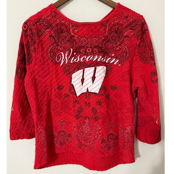 P Michaels Wisconsin Badgers Womens Top XL Red White Rhinestone Collegiate NCAA - Picture 2 of 10